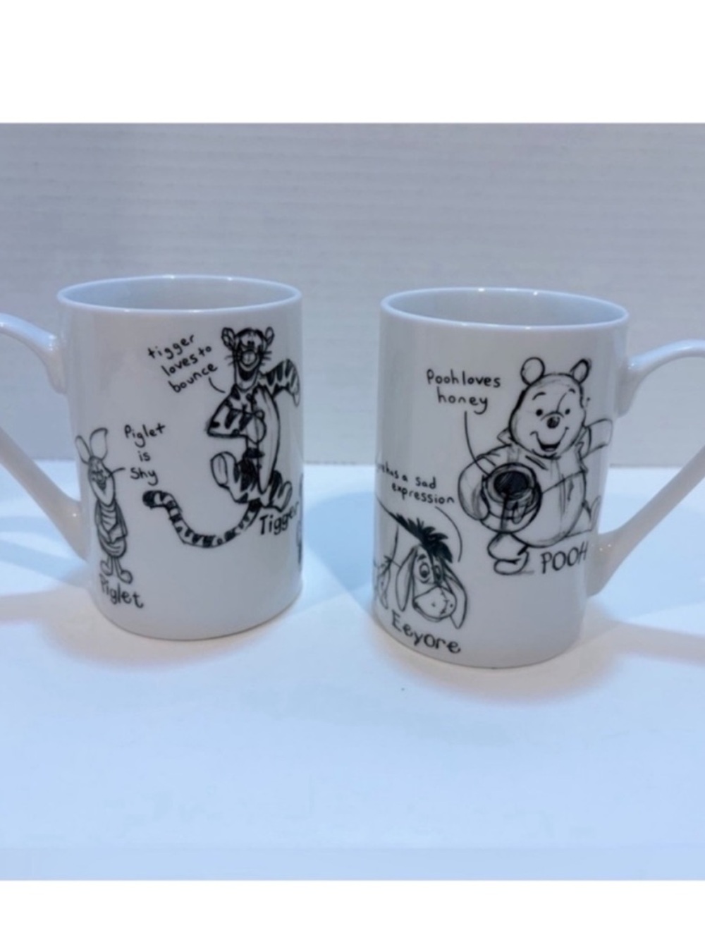 Churchill Disney Winnie The Pooh Set of 2 Mugs Piglet Eeyore Tigger White Black